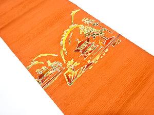 手描き寺院風景模様名古屋帯